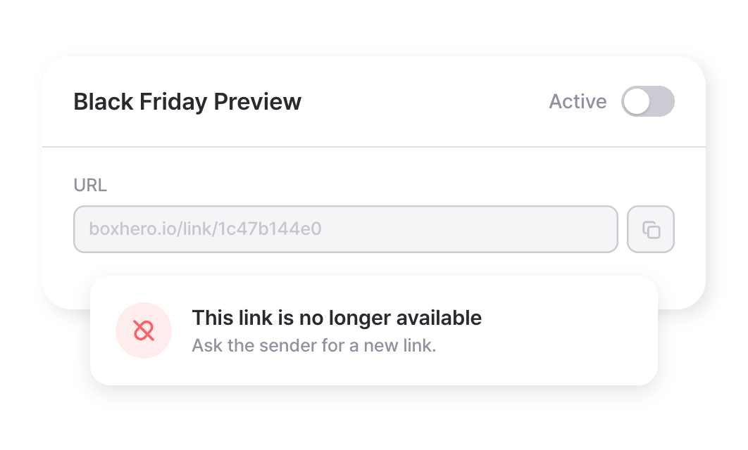 Ein deaktivierter Link mit der Meldung „This link is no longer available“.