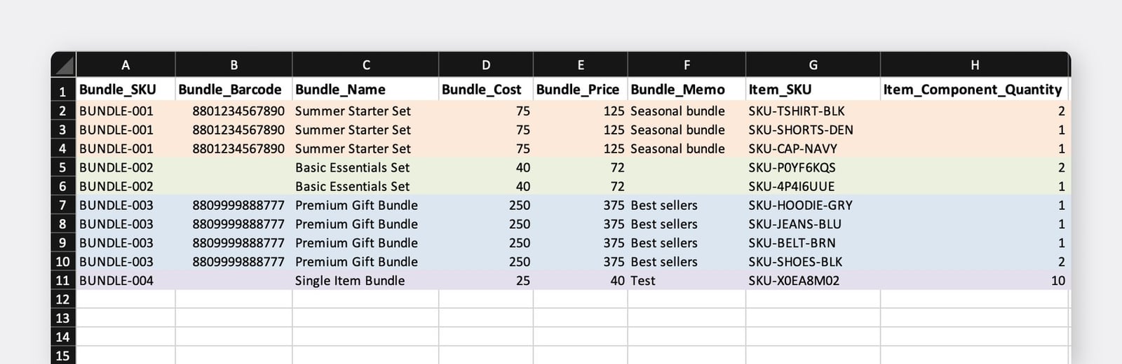 BoxHero – Bündel – Beispiel-Excel-Vorlage