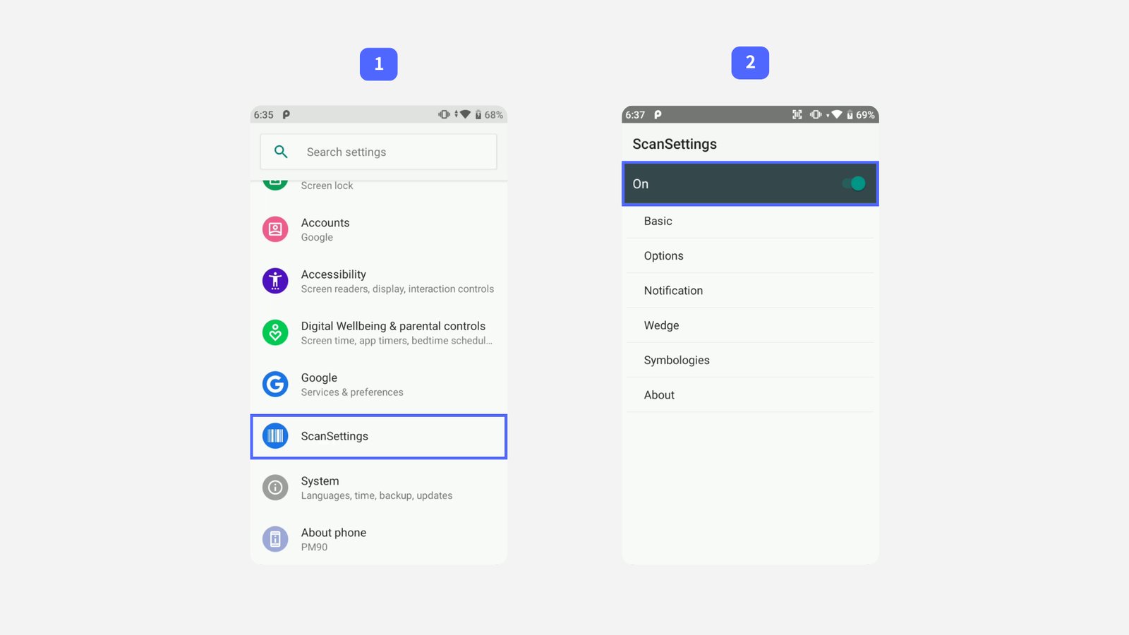 ScanSettings 접속하는 화면 순서대로